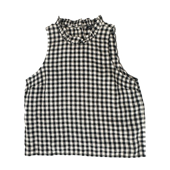 J. Crew Tops - J. Crew Linen Gingham Ruffle Neck‎ Sleeveless Top Cottage Core - Size S/M